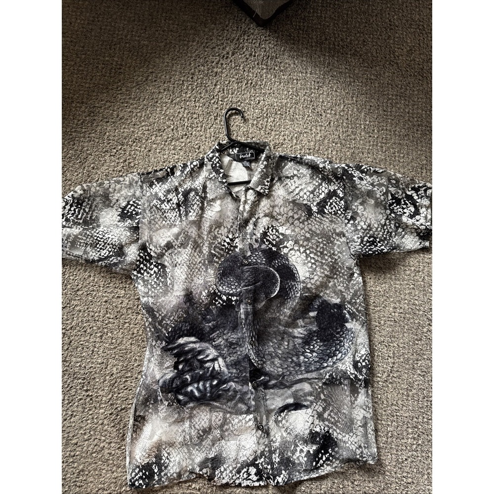 Trust Men's Snake Print Short Sleeve Button-Up Shirt XL Black Gray White 4X